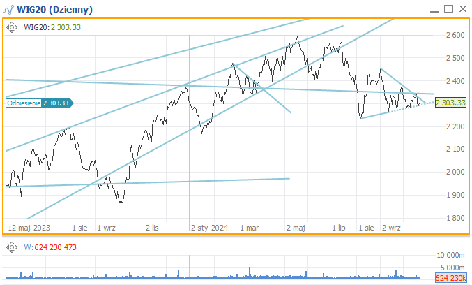 WIG20 wykres liniowy 42 tydzień 2024 roku